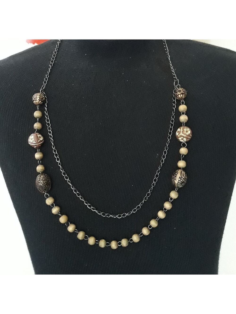Double Strand Opera Necklace Bronze Beads 42”